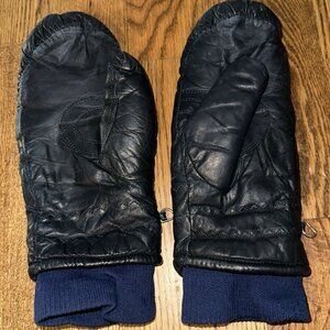 Vintage Conroy Gloves Women Large Navy Leather Lined Winter Ski Mittens